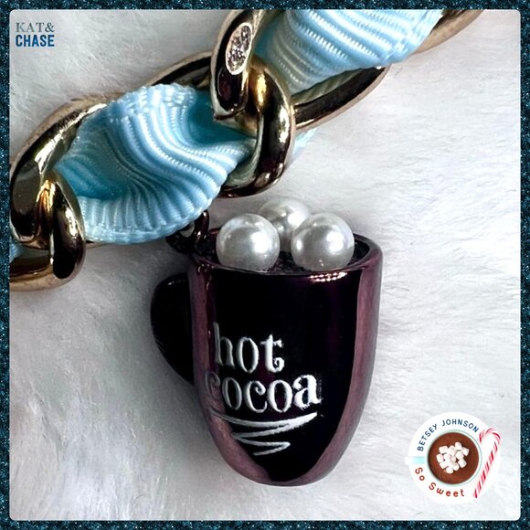 Betsey Johnson Blue Holiday Charm Bracelet Snowman Rudolph Snow Gingerman Cocoa - Picture 8 of 11